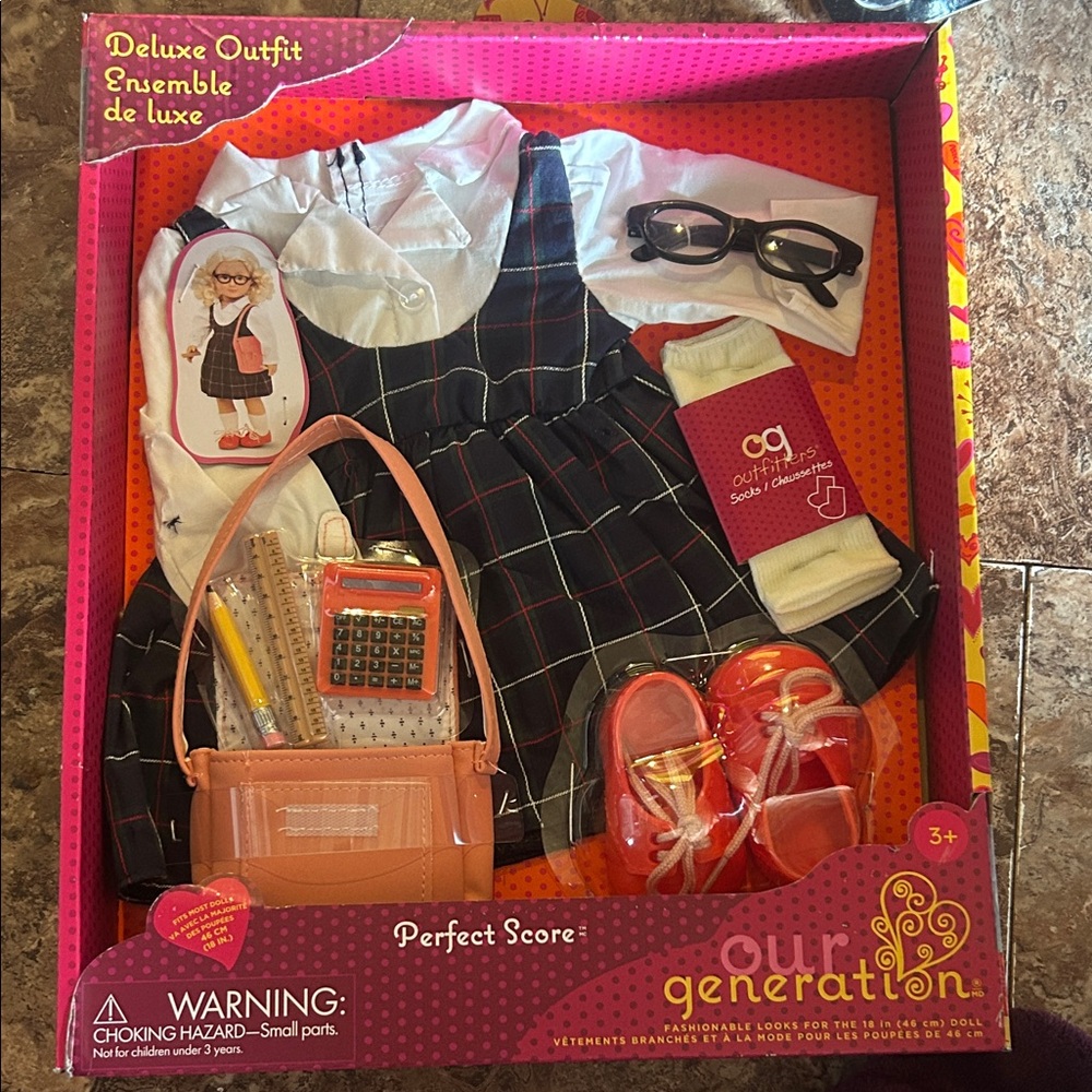 Our Generation 'Perfect Score' School Uniform Outfit - Black Plaid & White